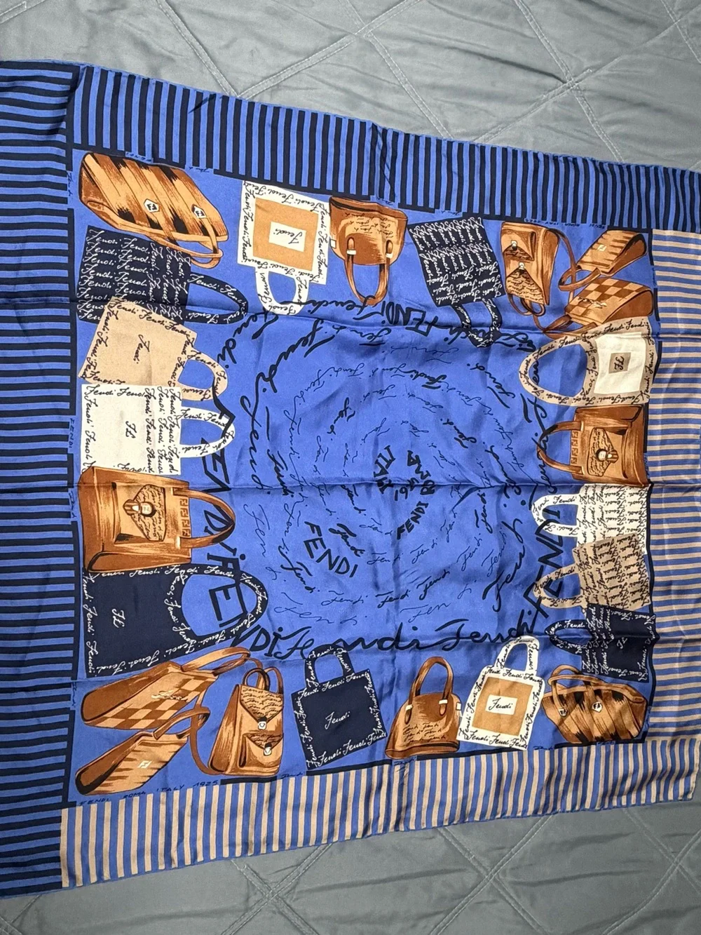 FENDI Blue Printed Silk Pocket Square